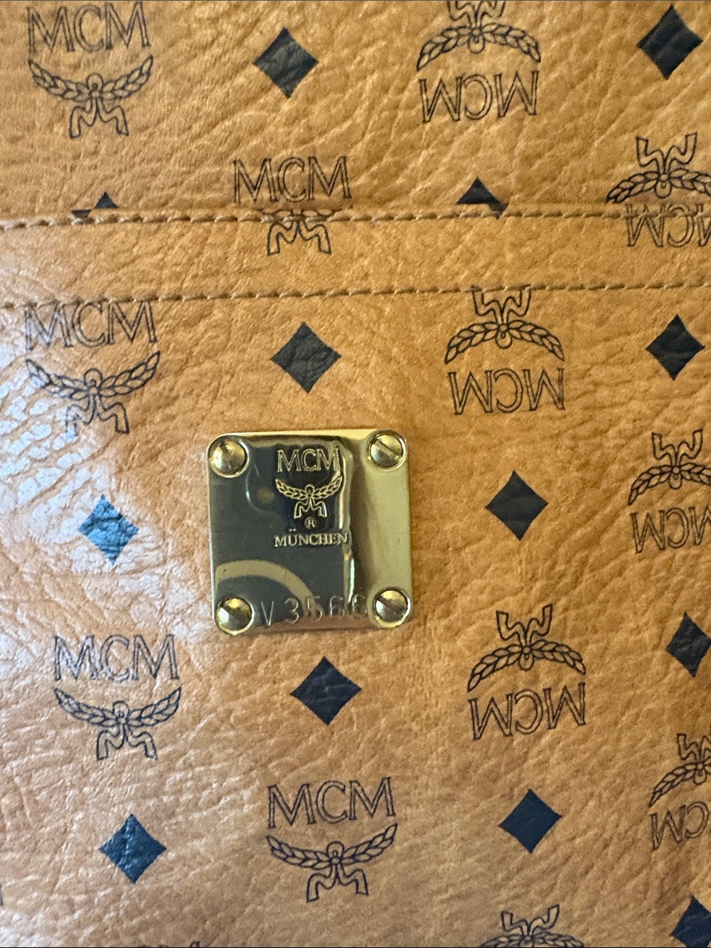 Authentic MCM Cognac Logo Shoulder Tote with Gold - Picture 2 of 7